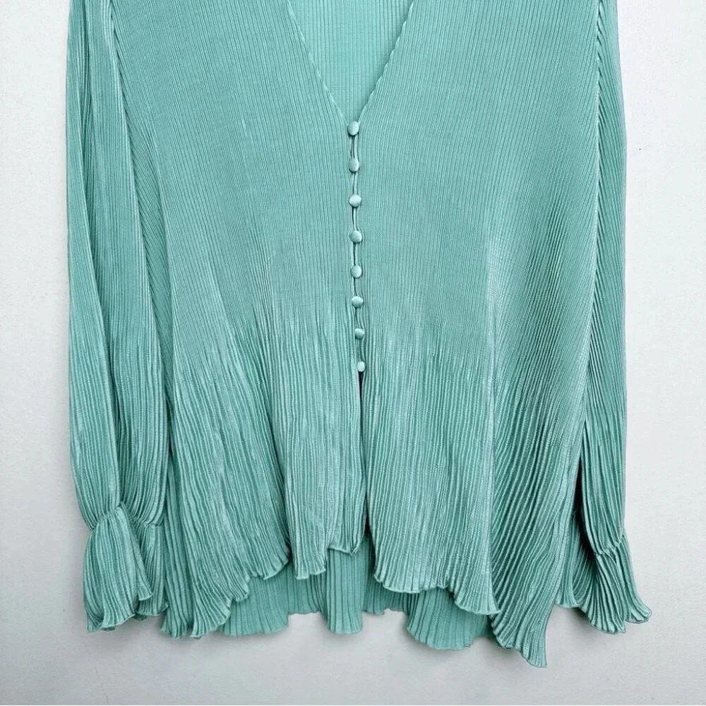 Zara Womens Size Small Pleated Green Button Blouse - Picture 4 of 14